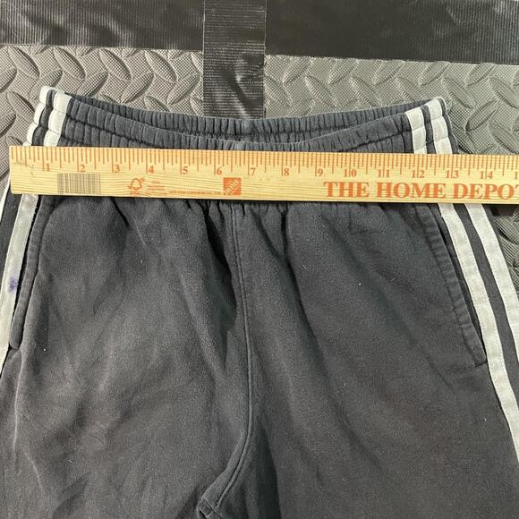 Adidas Pants Youth Large 14/16 Black Three Stripe Joggers Logo Athletic Cuffed - Picture 4 of 5